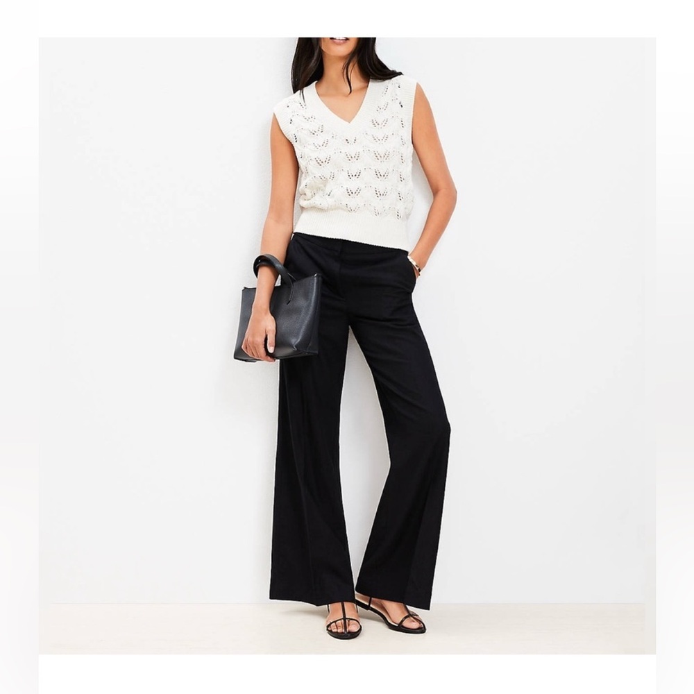 LOFT Black 100% Linen Mid-Rise Business Casual Trousers Pants Office Work NWOT